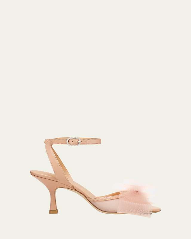 Blushing Bow Mesh Ankle-Strap Sandals